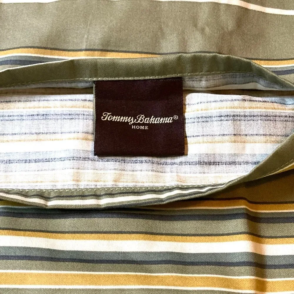 TOMMY BAHAMA Green Gray Cream Yellow Cotton Striped Standard Pillow Sham Pair